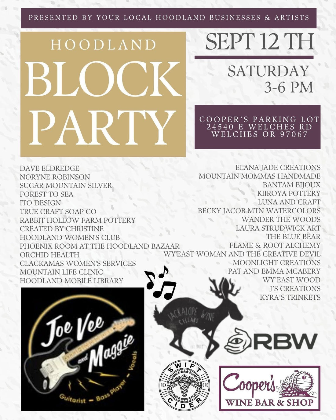 SEPT 12th SAT: Hoodland Block Party